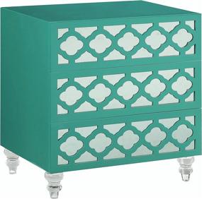 img 2 attached to 💎 Modern Turquoise Nightstand with Self Closing Mirrored Drawers and Acrylic Legs - Iconic Home Bergamo Side Table