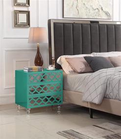 img 4 attached to 💎 Modern Turquoise Nightstand with Self Closing Mirrored Drawers and Acrylic Legs - Iconic Home Bergamo Side Table