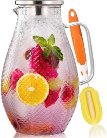 img 4 attached to Premium Squama Design Glass Pitcher – 75 Oz with Stainless Steel Lid – Ideal for Hot/Cold Water & Iced Tea – High Heat Resistance – Lead-free & Drip-Free