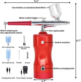 img 3 attached to 🔴 Портативный перезаряжаемый беспроводной набор для аэрографии SENDUO - ручной аэрограф с мини-компрессором для макияжа, украшения тортов, раскраски моделей, маникюра, татуировок - красный