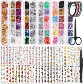 img 4 attached to 💅 Enhance Your Nails with 50 Sheets Nail Art Stickers: Teenitor Nail Decoration Kit with Crystal Rhinestones, Glitter Sequins, Foils, Striping Tape, and Fimo Slices