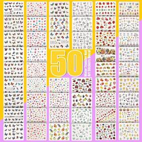 img 2 attached to 💅 Enhance Your Nails with 50 Sheets Nail Art Stickers: Teenitor Nail Decoration Kit with Crystal Rhinestones, Glitter Sequins, Foils, Striping Tape, and Fimo Slices