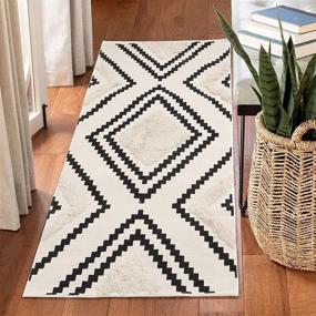 img 3 attached to 🏞️ OJIA Geometric Diamond Area Rug: Moroccan Tufted Cotton Woven Runner Rug for Indoors & Outdoors - Modern Floor Carpet for Hallway, Entryway, Laundry Room, Shoes Storage Bench (2 x 4ft)