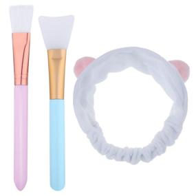 img 3 attached to 🧖 Complete Facial Brush Kit with 2 Silicone Face Mask Brushes, 2 Synthetic Mask Applicator Brushes, and 1 Elastic Velvet Hairband Makeup Headband Spa Headbands for Women Girls