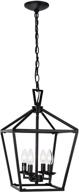 🔦 adjustable height square cage pendant hanging light fixture - untrammelife 4-light black lantern pendant, 11'' rustic lantern chandelier for dining room, kitchen island, foyer logo