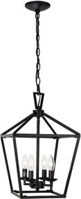 img 4 attached to 🔦 Adjustable Height Square Cage Pendant Hanging Light Fixture - Untrammelife 4-Light Black Lantern Pendant, 11'' Rustic Lantern Chandelier for Dining Room, Kitchen Island, Foyer