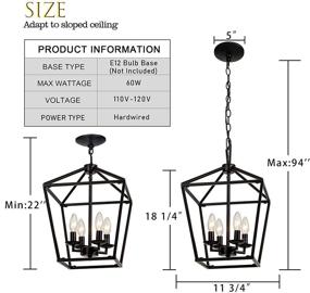 img 2 attached to 🔦 Adjustable Height Square Cage Pendant Hanging Light Fixture - Untrammelife 4-Light Black Lantern Pendant, 11'' Rustic Lantern Chandelier for Dining Room, Kitchen Island, Foyer