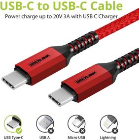 img 3 attached to Кабель USB C to USB C (2 шт.) для быстрой зарядки (60 Вт), BrexLink 6.6 фута, нейлоновая оплетка USB Type C кабеля 💡 – Совместим с Samsung Galaxy S20 Ultra S20+ Note 10 Plus, MacBook, iPad Pro 2018, Google Pixel 4 3 2 XL (красный)