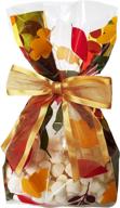🍁 fall autumn leaves/thanksgiving cellophane treat/party favor bags with gold twist-tie organza bow. set of 10 gusseted 11x5x3 goodie bags with bows logo