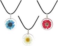 🌸 dried flower necklace 3 pack: exquisite resin and cowhide with real flowers logo