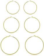 💍 set of 3 sterling silver post hoop earrings - 14k white gold plated big hoop earrings set for women, valentine's day gift (40mm 50mm 60mm) logo