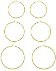 img 4 attached to 💍 Set of 3 Sterling Silver Post Hoop Earrings - 14k White Gold Plated Big Hoop Earrings Set for Women, Valentine's Day Gift (40MM 50MM 60MM)