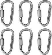 6 pcs aluminum d-ring locking carabiner clip set - compact & sturdy carabiners for keys, camping, hammock, hiking, buckle locking - ideal for outdoor adventure & gym логотип