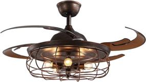 img 3 attached to APBEAM Rustic Industrial Ceiling Fan with Light and Retractable Blades - Reversible, Remote Control, Caged Chandelier - Ideal for Living Room and Bedroom - 48 Inch