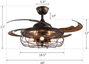 img 2 attached to APBEAM Rustic Industrial Ceiling Fan with Light and Retractable Blades - Reversible, Remote Control, Caged Chandelier - Ideal for Living Room and Bedroom - 48 Inch