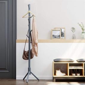 img 3 attached to 🧥 VASAGLE Freestanding Coat Rack: Solid Wood Stand with 8 Hooks for Entryway, Hallway - Gray URCR04GY