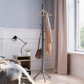 img 2 attached to 🧥 VASAGLE Freestanding Coat Rack: Solid Wood Stand with 8 Hooks for Entryway, Hallway - Gray URCR04GY