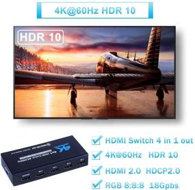 img 1 attached to 🔌 Высокопроизводительный HDMI-переключатель 4K, 4x1 HDMI-селектор с пультом дистанционного управления, поддержка HDCP 2.2, 4K@60 Гц UltraHD HDR10 3D HD1080P Dolby DST, идеальный HDMI-сплиттер для PS4 Xbox Apple TV Fire Stick