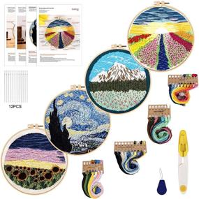 img 4 attached to Beginners Embroidery Kit – 4 Pack DIY Cross Stitch Starter Set | Includes 4 Patterns, Instructions, Hoops, Colorful Threads & Tools | Perfect Handmade Craft Kit Gift