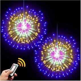 img 4 attached to 🎆 DenicMic Starburst Lights 200 LED Firework Lights Copper Wire Sphere Lights with Remote, 8 Modes Battery Operated Hanging Ball Fairy Light for Christmas Bedroom Party Indoor Decoration 2 Pcs (Colorful)