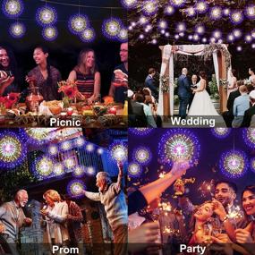 img 2 attached to 🎆 DenicMic Starburst Lights 200 LED Firework Lights Copper Wire Sphere Lights with Remote, 8 Modes Battery Operated Hanging Ball Fairy Light for Christmas Bedroom Party Indoor Decoration 2 Pcs (Colorful)