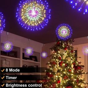 img 1 attached to 🎆 DenicMic Starburst Lights 200 LED Firework Lights Copper Wire Sphere Lights with Remote, 8 Modes Battery Operated Hanging Ball Fairy Light for Christmas Bedroom Party Indoor Decoration 2 Pcs (Colorful)