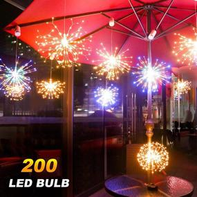 img 3 attached to 🎆 DenicMic Starburst Lights 200 LED Firework Lights Copper Wire Sphere Lights with Remote, 8 Modes Battery Operated Hanging Ball Fairy Light for Christmas Bedroom Party Indoor Decoration 2 Pcs (Colorful)