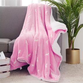 img 3 attached to 🦄 SOCHOW Unicorn Glow in The Dark Sherpa Fleece Throw Blanket – Super Soft 50 x 60 Inches Plush Blanket for Kids in Pink