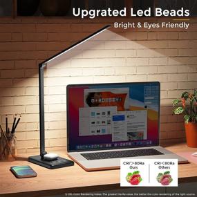 img 3 attached to 💡 Чёрная настольная лампа с LED-подсветкой, беспроводной зарядкой и USB-портом - 5 уровней яркости, 5 режимов освещения, сенсорное управление, автоматический таймер на 30/60 минут - Идеально для использования дома и в офисе.