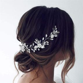 img 4 attached to 💎 Silver Unicra Bride Flower Hair Vine with Pearls - Elegant Crystal Hair Accessories for Women and Girls - Perfect Wedding Hair Piece