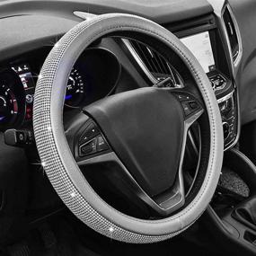 img 2 attached to 💎 Universal Gray Diamond Car Steering Wheel Cover – Sparkly Rhinestone Bling, Automotive Interior Styling Accessory, 38CM/15''