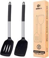 🍳 high heat resistant pack of 2 silicone solid turners - non stick slotted kitchen spatulas - bpa free cooking utensils - ideal cookware for fish, eggs, pancakes (black) logo