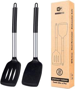 img 4 attached to 🍳 High Heat Resistant Pack of 2 Silicone Solid Turners - Non Stick Slotted Kitchen Spatulas - BPA Free Cooking Utensils - Ideal Cookware for Fish, Eggs, Pancakes (Black)