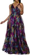 👗 chartou women's plunge v-neck maxi dress with spaghetti straps in multicolor tulle – stylish and alluring logo