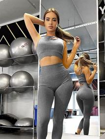img 3 attached to HYZ Women's Workout 2 Piece Sets | High Waist Running Leggings with Padded Crop Top Bras