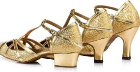 img 2 attached to Sparkle and Shine on the Dance 💃 Floor with Minishion Women's T-Strap Glitter Salsa Ballroom Shoes