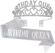 👑 блестящая корона и пояс cavetee silver birthday queen - тиара и пояс с рассейнами для гламурной девичника - шикарные украшения с многоцветными надписями. логотип