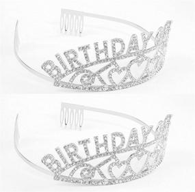 img 2 attached to 👑 Блестящая корона и пояс CAVETEE Silver Birthday Queen - Тиара и пояс с рассейнами для гламурной девичника - Шикарные украшения с многоцветными надписями.