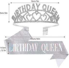 img 1 attached to 👑 Блестящая корона и пояс CAVETEE Silver Birthday Queen - Тиара и пояс с рассейнами для гламурной девичника - Шикарные украшения с многоцветными надписями.