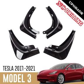 img 3 attached to Glossy Black Mud Flaps for Tesla Model 3 - Easy-Install Splash Guards | No Drilling Required | Front Rear Mudguard Kit | Set of 4