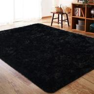 👧 soft shaggy fluffy rug carpets for kids room: iseau 4ft x 5.9ft, black logo