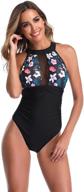 floral mesh v neck one piece swimsuit for women - halter tummy control bathing suit logo