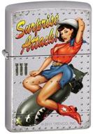 🔥 zippo surprise attack pin-up girl satin chrome lighter, model 7291 logo