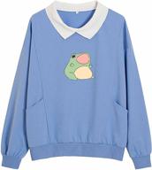 🐸 kiekiecoo oversized frog graphic sweatshirt fashionable cotton hoodie for women with pocket - kawaii aesthetic logo