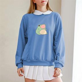 img 2 attached to 🐸 KIEKIECOO Oversized Frog Graphic Sweatshirt Fashionable Cotton Hoodie for Women with Pocket - Kawaii Aesthetic