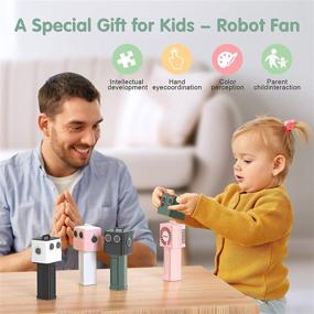 img 1 attached to 🌬️ Kid Robot Handheld Fan: Color-Change Head Toy with 3-Speed for Desk, Outdoors, Hiking, Camping, Travel - Green