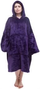 img 4 attached to 🧥 Purple Medium Oversized Blanket Hoodie with Extra Length, Cozy Warm Giant Hoodie Wearable Sleeves Blanket, One Size Fits All Hoodie Blanket with Big Hoodie and Huge Pocket