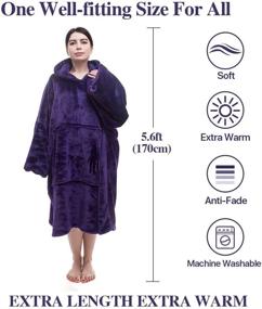 img 3 attached to 🧥 Purple Medium Oversized Blanket Hoodie with Extra Length, Cozy Warm Giant Hoodie Wearable Sleeves Blanket, One Size Fits All Hoodie Blanket with Big Hoodie and Huge Pocket