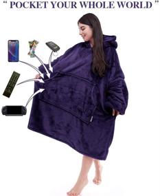 img 2 attached to 🧥 Purple Medium Oversized Blanket Hoodie with Extra Length, Cozy Warm Giant Hoodie Wearable Sleeves Blanket, One Size Fits All Hoodie Blanket with Big Hoodie and Huge Pocket