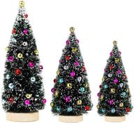 🎄 mini tabletop christmas trees: 3 pack frosted bottle brush trees with snow & beads - ideal winter holiday miniature village décor in various sizes logo